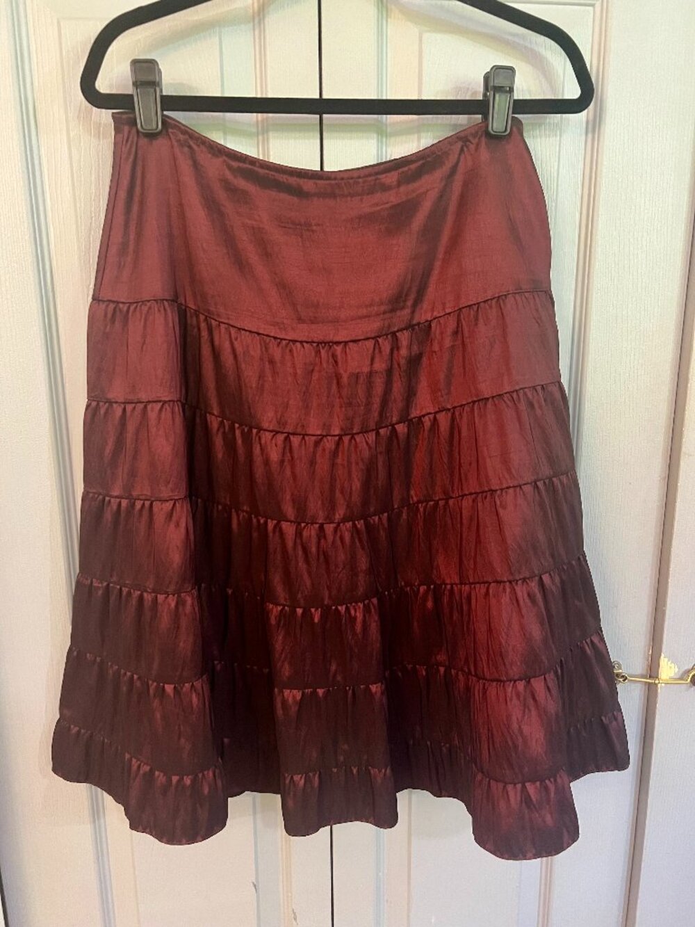 Tiered Midi Skirt in Wine or Burgundy color, by DRAMA